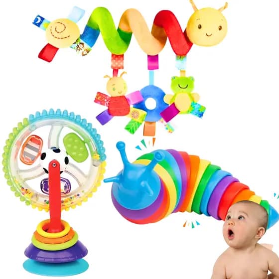 Kit 3 Brinquedos Infantil Sensorial Mobile Para Bebe Desenvolvimento Anti Stress Colorido