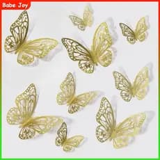 24 Pçs De Decoração De Borboleta Dourada 3D para Decoração de Festa de aniversário Adesivo Decoração