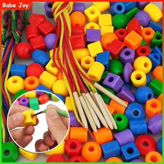 60Pcs Kids String Beads Toy Rope Threading Toys Alinhavo Miçangas coordenação motora fina Educação