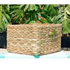 Cesta de Palha de Taboa Quadrada  Multiuso com alças de Bambu -34x34x20