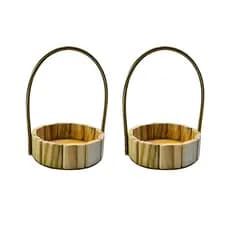 KIT COM 2 UNIDADES DE CESTA 16 CM REDONDA, MADEIRA PINUS, ANIVERSÁRIOS, PÁSCOA, DIA DAS MÃES, NATAL