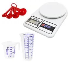 Kit Balança digital até 10 kg conjunto 4 colheres medidoras culinária copo medidor dosador 500 ml jarra medidora 250 ml