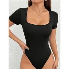 MANGA Decote Body Feminino Suplex Manga Curta Decote Quadrado Manguinha Decotado Forro Duplo Tecido Premium