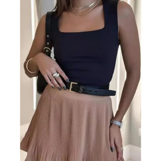 QUADRADO Body Bori Feminino Suplex Regata Alças Grossas Collant Decote Quadrado Básico Casual Dia Noite Trabalho Festa