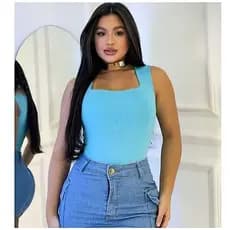 QUADRADO Body Bori Feminino Suplex Regata Alças Grossas Collant Decote Quadrado Básico Casual Dia Noite Trabalho Festa