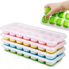 Kit Formas de Gelo Silicone Com Tampa Rígida Flexível Fundo Retangular 14 Cubos Multiuso Lavável