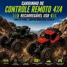 Carrinho de Controle Remoto 4x4 Recarregável USB Anda Na Terra Jeep Off Road Rock Crawler