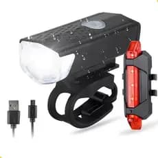 KIT Ciclista Farol Dianteiro e Lanterna Sinalizador Traseiro Para Bike Recarregável À Prova D'Água