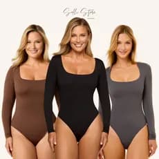 Kit 3 Body Feminino decote quadrado Manga Longa Moda Virginia