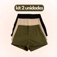 Kit com 2 Short Alfaiataria Cintura Alta Feminino Com Zíper Lateral