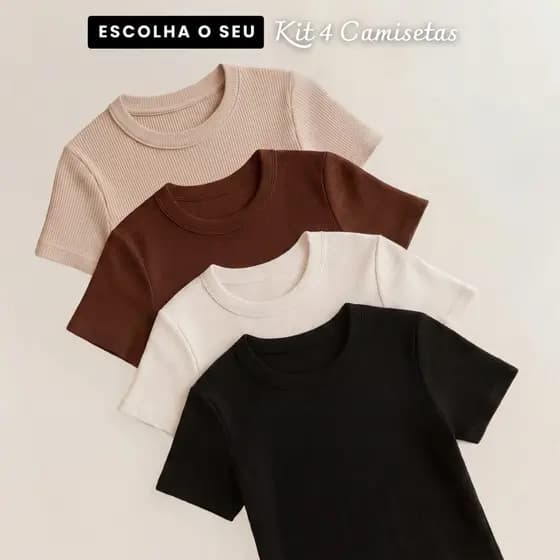 Kit 4 Camisetas Feminina Moda Gringa Baby Look Canelado