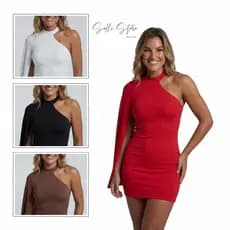 Vestido Feminino Sem Manga Moda Gringa Final De Ano Natal Novo Show