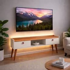Rack Bancada Aparador Miami Com Pés Retrô 0,90 Sala 2 Portas Com Nicho Moderno Parede Para TV 40Pol