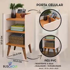 Kit 2 Mesas de Cabeceira Bidê Criado Mudor Max Com Nicho Para Celular Pés Retrô Multifuncional Sala