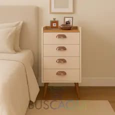 Mesa De Cabeceira Retrô Organizador Quarto Com 4 OU 3 Gavetas Puxador Concha Monet Mesa Lateral Luxo