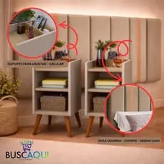 CONJUNTO 2 MESAS de Cabeceira com Nicho e Prateleira + Cabeceira MODULADA Casal Para Cama Box Max