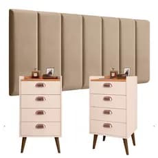 Conjunto Completo Placas Painel Módulos Cabeceira Box  com Kit Mesa de Cabeceira MONET 4 Gavetas