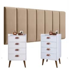 Conjunto Completo Placas Painel Módulos Cabeceira Box Modulada Com Kit de Mesa MONET 4 Gavetas Luxo