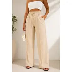 Calça Feminina Alfaiataria Duna Cintura Alta Com Bolso Feminina Casual Social