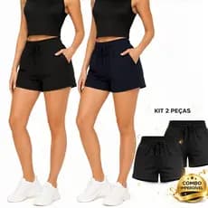 Kit 2 Short Academia Feminino Preto Fitness Bermuda