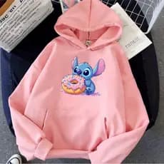 Blusa de Frio Adulto e Infantil Moletom Canguru Stitch donuts Capuz E Bolsos canguru algodão flanelado para inverno