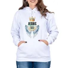 Blusa Moletom Canguru Jesus Cristo Yeshua Estampado Gospel Religioso Flanelado Cristão Rei dos Reis