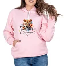 Blusa Moletom Canguru Seja Forte e Corajosa Estampado Gospel Religioso Flanelado Cristão Leão