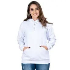 Moletom Feminino com bolso Canguro e capuz BRANCO Blusa de frio agasalho liso