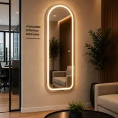 Espelho Corpo inteiro Oval Madri Jateado Led 120cm x 50cm Led Branca e Amarela Quarto Salão Loja
