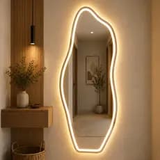 Espelho Corpo inteiro Orgânico Flame Jateado Led 120cm x 50cm Led Branca e Amarela Quarto Salão Loja