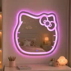 Espelho Gatinho Com LED no CONTROLE Várias Cores 70x65 Decoração de Quarto Infantil