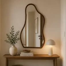 Espelho Orgânico 80x50 Flame Com Couro de Luxo Para Decoração Quarto Salas Salão de Beleza