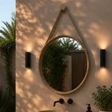 Espelho Adnet Com Couro Decorativo Redondo Para Quartos Salas Estilo Retrô C/ Pino de Suporte