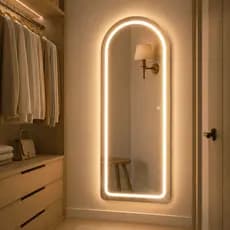 Espelho Jateado Oval Corpo inteiro Madri Led 120cm x 50cm Led Branca e Amarela Quarto Salão Loja
