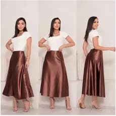 saia Midi de cetim forma A, saia elegante