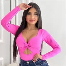 Body feminino, Body manga longa , Decote transpassado