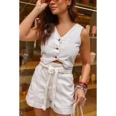 Cropped Colete Nature com Botões Frontais