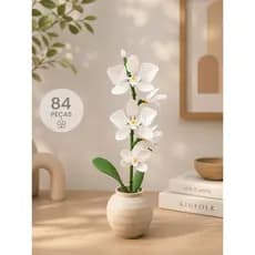 Orquídea Tipo Lego 84 Peças Flor Decorativa em Blocos Vaso Moderno Presente