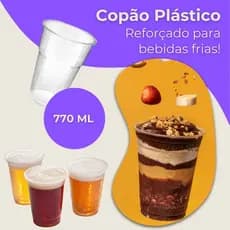 Copão Plástico 770ml Transparente Liso – 50 Unidades Reforçado para Bebidas Frias