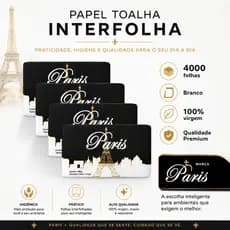 Papel Toalha Interfolha Branco 100% Virgem Paris – 500g por Pacote para uso profissional e doméstico