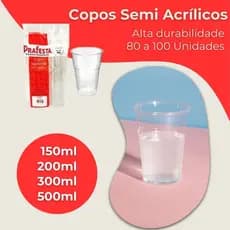 Copo Semi Acrílico Cristal Prafesta Supremo – 100 Unidades (150ml a 500ml, 4 Tamanhos)