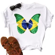 Camiseta Feminina Brasil Borboleta Bandeira Blusa Da Copa Lançamento 2026