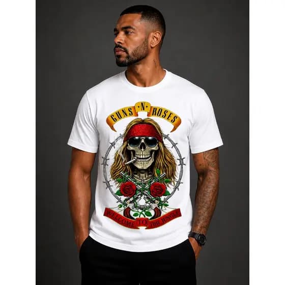 Camiseta Unissex Guns N´ Roses Branca E Preta 100% Algodão