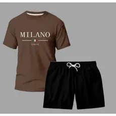 Kit Conjunto Camiseta Masculina Algodão Milano Itália  + Shorts Tactel Estiloso Verão