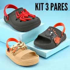 Kit 3 Pares Infantil Masculino Babuche Chinelo Correia Papete Original Para Menino Envio Rápido