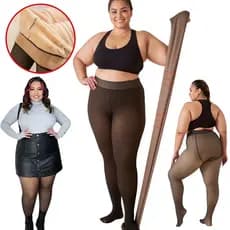 Meia-Calça Térmica Plus Size G-GG Forrada Peluciada Translúcida de Lã Feminina Super Elástica Slim