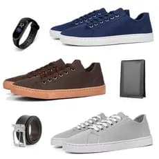 Kit 3 Tênis Masculino Sapatênis Básico Casual Dia a Dia Com Carteira Cinto e Relógio Promoção
