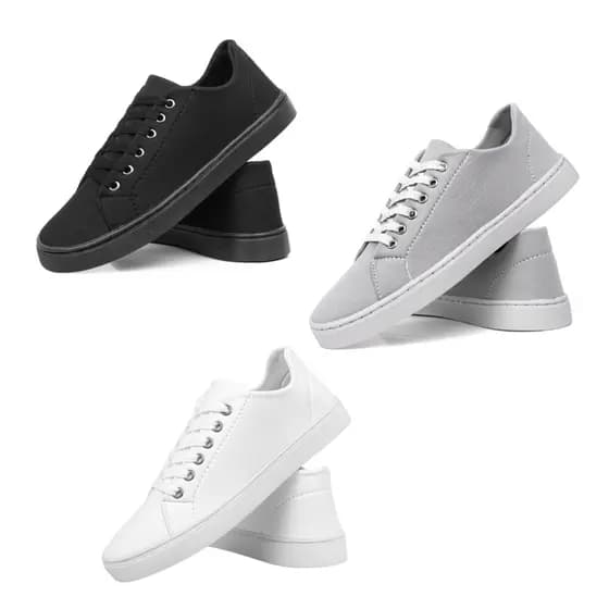 Kit 3 Tênis Casual Masculino Adulto Estiloso Na Moda Barato, Branco, Preto,Azul ,Cinza ,Café