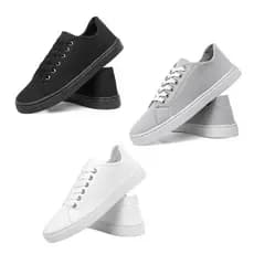 Kit 3 Tênis Casual Masculino Adulto Estiloso Na Moda Barato, Branco, Preto,Azul ,Cinza ,Café