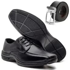 Sapato Social Masculino de Amarrar Conforto Classico Trabalho + Cinto